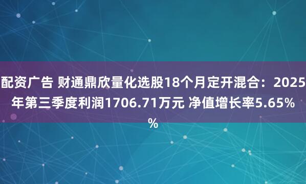 配资广告 财通鼎欣量化选股18个月定开混合：2025年第三季度利润1706.71万元 净值增长率5.65%
