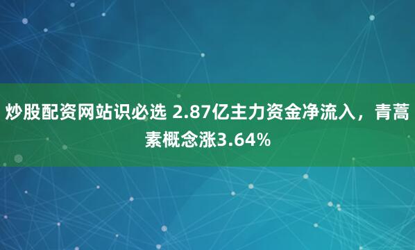炒股配资网站识必选 2.87亿主力资金净流入，青蒿素概念涨3.64%